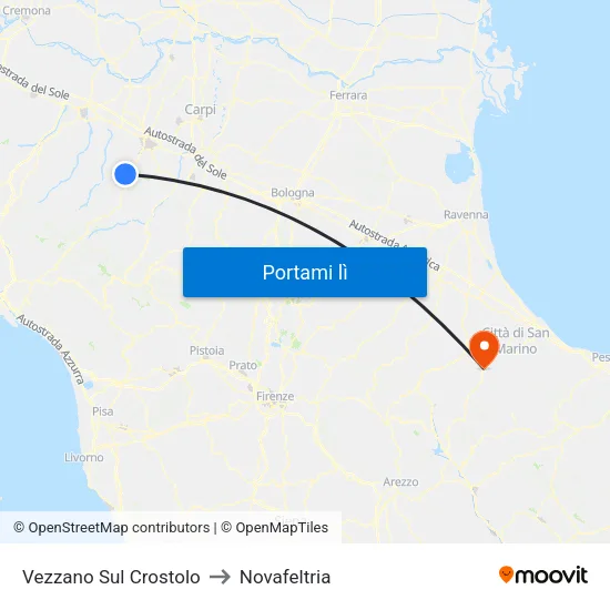 Vezzano Sul Crostolo to Novafeltria map