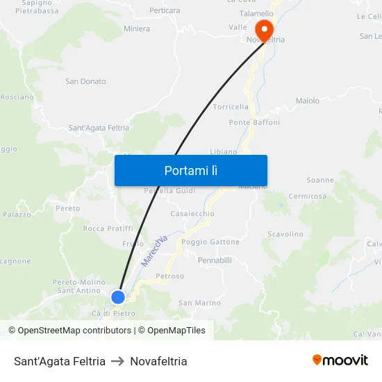 Sant'Agata Feltria to Novafeltria map