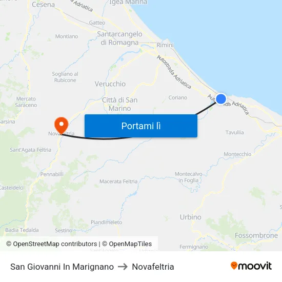 San Giovanni In Marignano to Novafeltria map