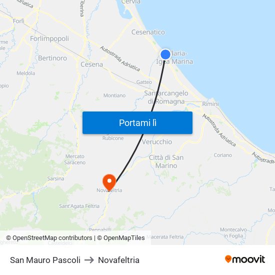 San Mauro Pascoli to Novafeltria map