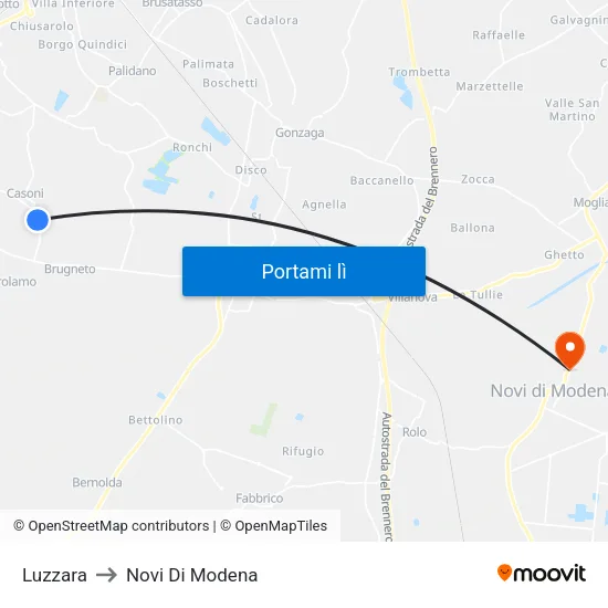 Luzzara to Novi Di Modena map