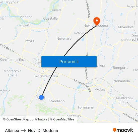 Albinea to Novi Di Modena map