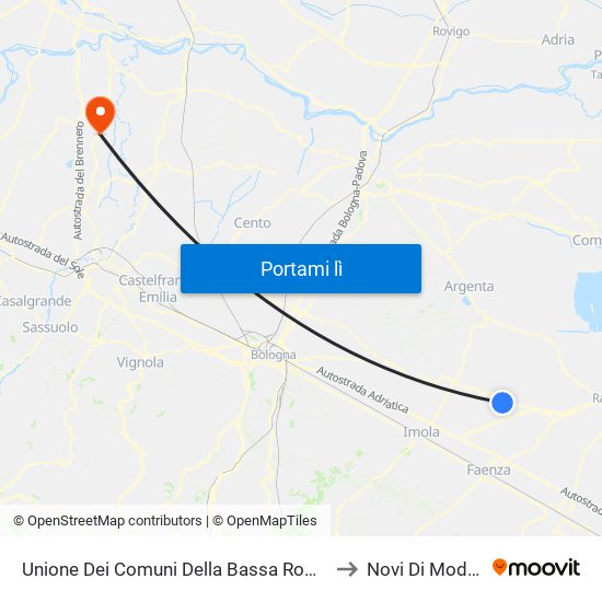 Unione Dei Comuni Della Bassa Romagna to Novi Di Modena map