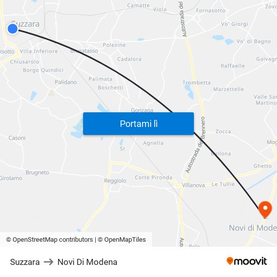 Suzzara to Novi Di Modena map