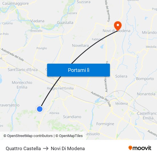 Quattro Castella to Novi Di Modena map