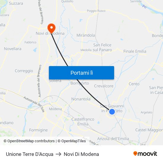 Unione Terre D'Acqua to Novi Di Modena map