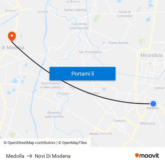 Medolla to Novi Di Modena map