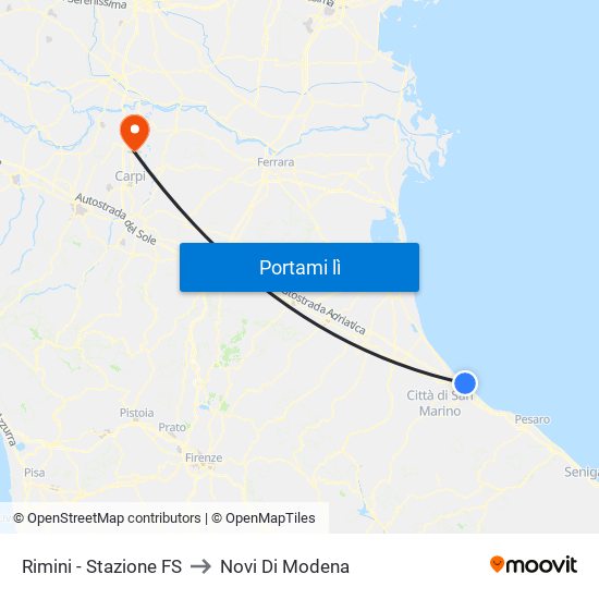 Rimini - Stazione FS to Novi Di Modena map