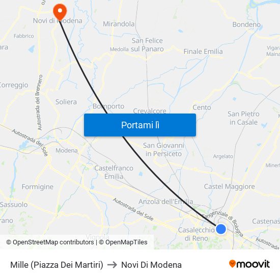 Mille (Piazza Dei Martiri) to Novi Di Modena map