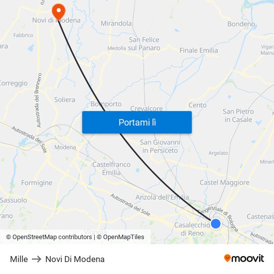 Mille to Novi Di Modena map