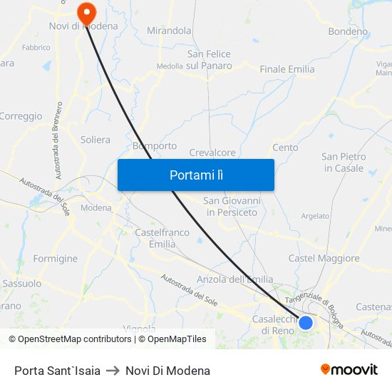 Porta Sant`Isaia to Novi Di Modena map