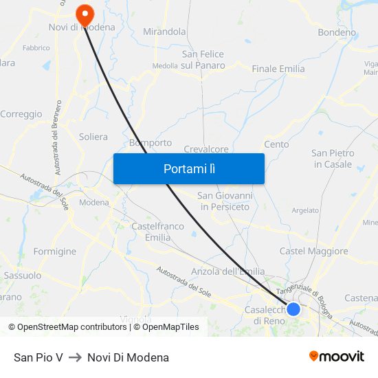 San Pio V to Novi Di Modena map