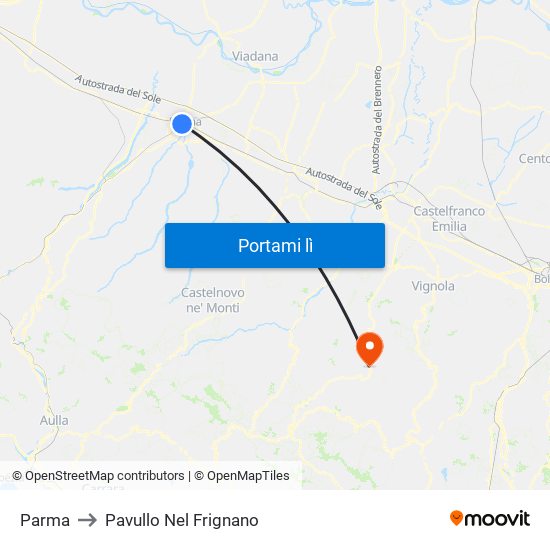 Parma to Pavullo Nel Frignano map
