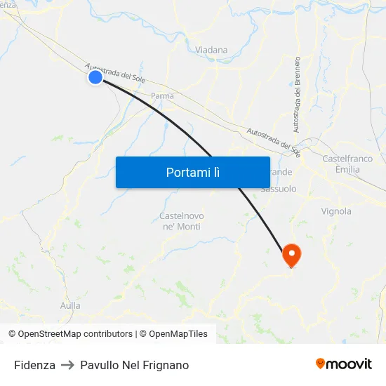 Fidenza to Pavullo Nel Frignano map