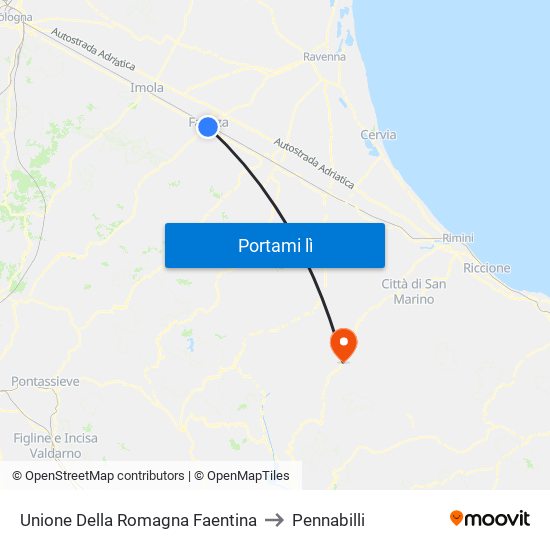 Unione Della Romagna Faentina to Pennabilli map