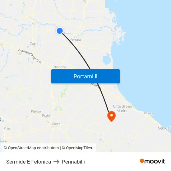 Sermide E Felonica to Pennabilli map