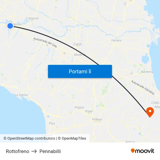 Rottofreno to Pennabilli map