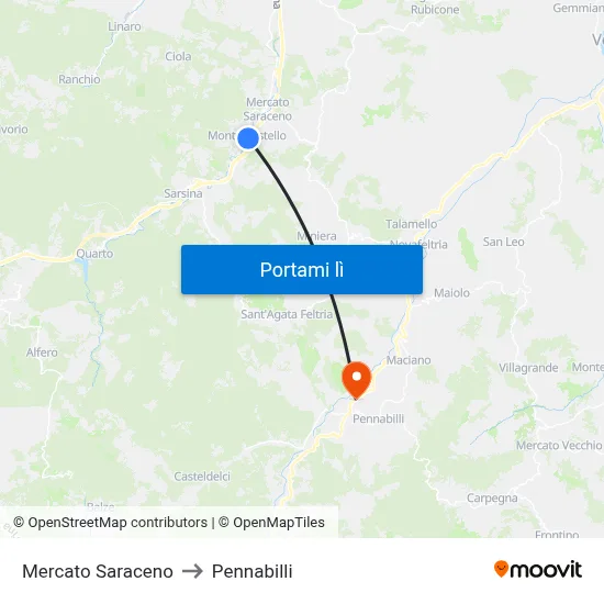Mercato Saraceno to Pennabilli map