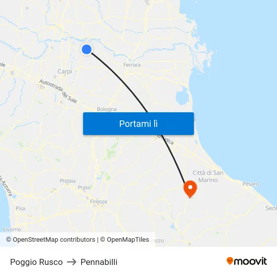 Poggio Rusco to Pennabilli map
