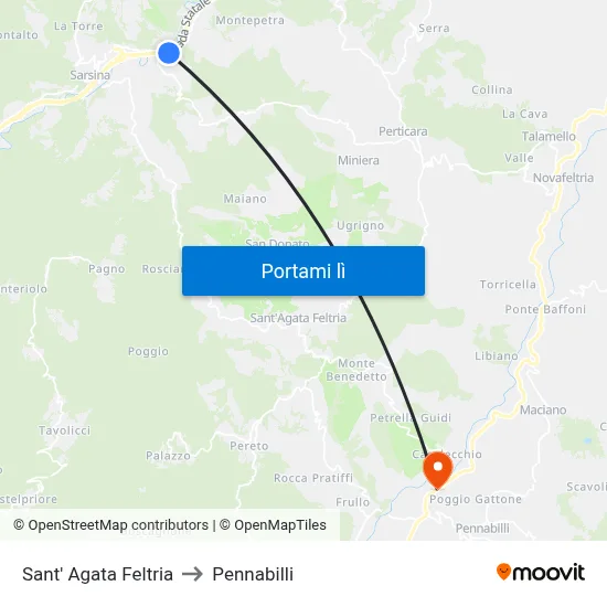 Sant' Agata Feltria to Pennabilli map