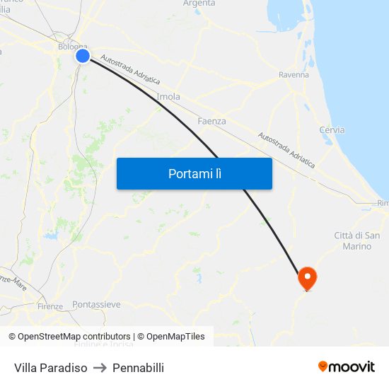 Villa Paradiso to Pennabilli map