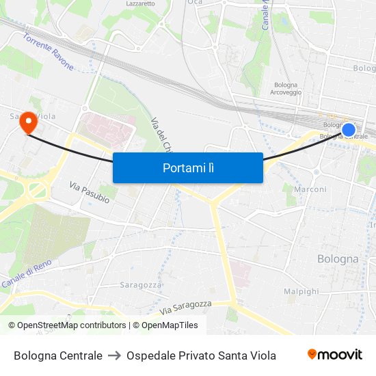 Bologna Centrale to Ospedale Privato Santa Viola map