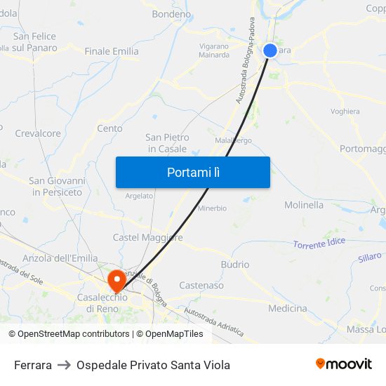Ferrara to Ospedale Privato Santa Viola map