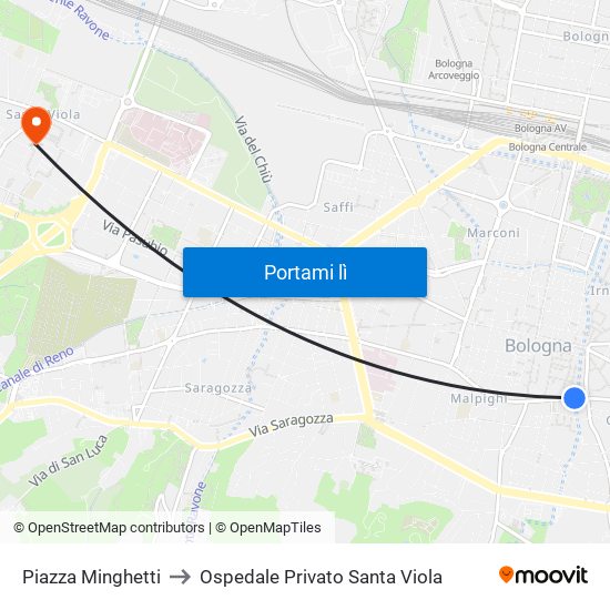 Piazza Minghetti to Ospedale Privato Santa Viola map