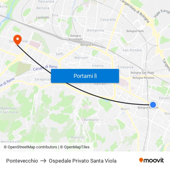 Pontevecchio to Ospedale Privato Santa Viola map