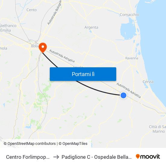 Centro Forlimpopoli to Padiglione C - Ospedale Bellaria map