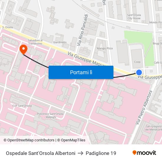 Ospedale Sant'Orsola Albertoni to Padiglione 19 map