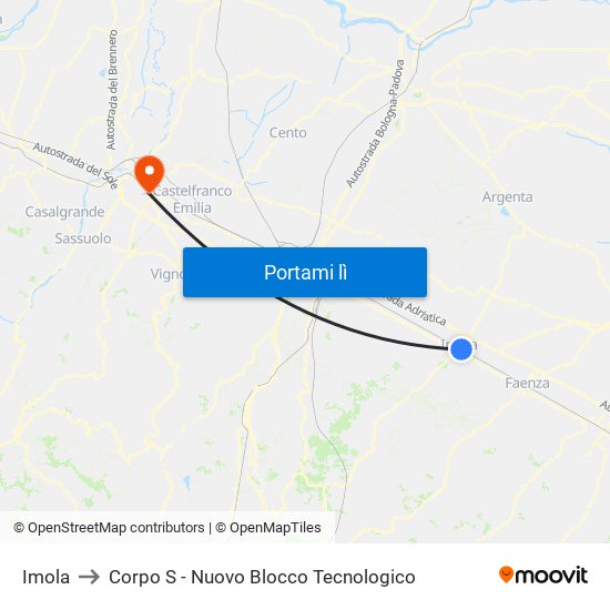 Imola to Corpo S - Nuovo Blocco Tecnologico map