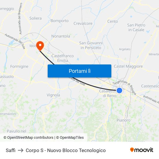 Saffi to Corpo S - Nuovo Blocco Tecnologico map