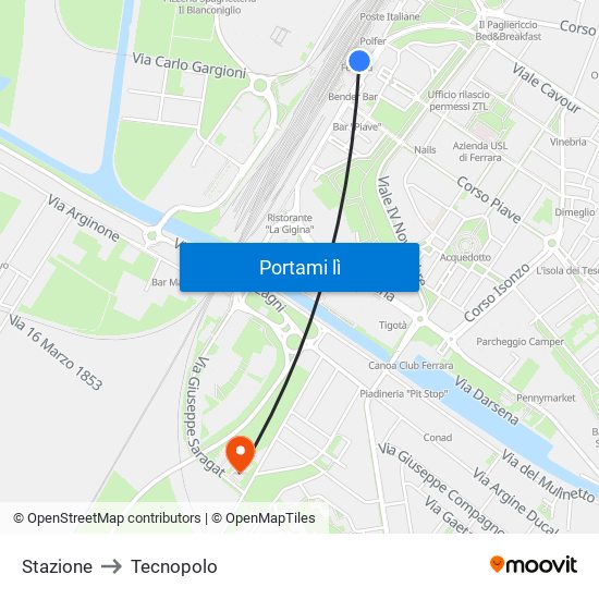 Stazione to Tecnopolo map