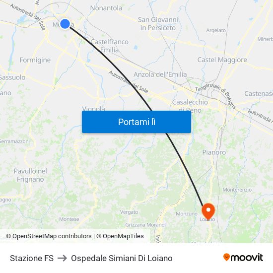 Stazione FS to Ospedale Simiani Di Loiano map