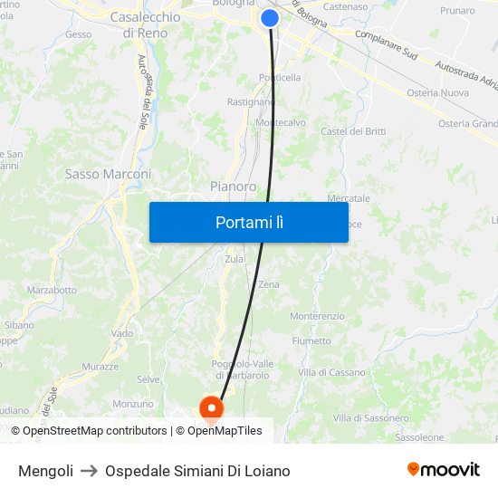 Mengoli to Ospedale Simiani Di Loiano map