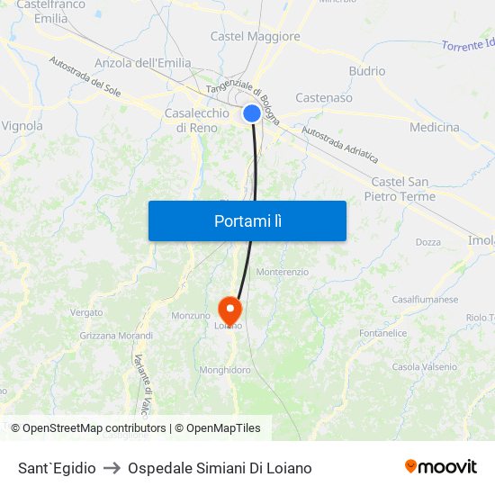 Sant`Egidio to Ospedale Simiani Di Loiano map