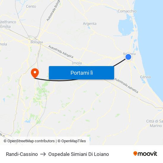 Randi-Cassino to Ospedale Simiani Di Loiano map