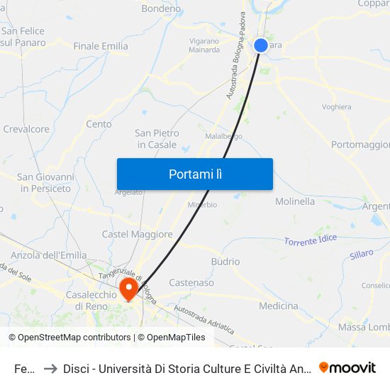 Ferrara to Disci - Università Di Storia Culture E Civiltà Antiche, Sezione Di Archeologia. map