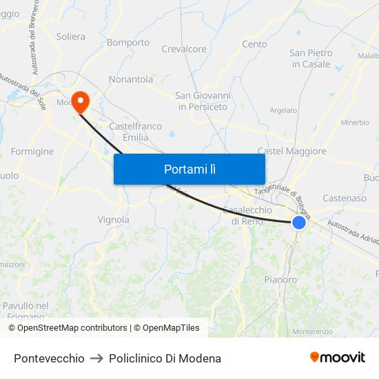 Pontevecchio to Policlinico Di Modena map