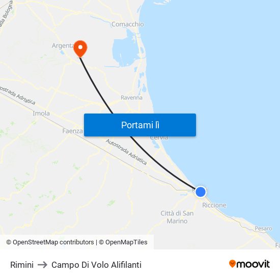 Rimini to Campo Di Volo Alifilanti map