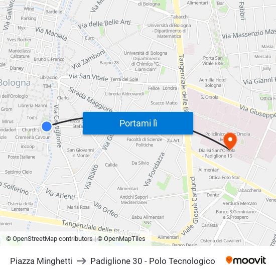 Piazza Minghetti to Padiglione 30 - Polo Tecnologico map