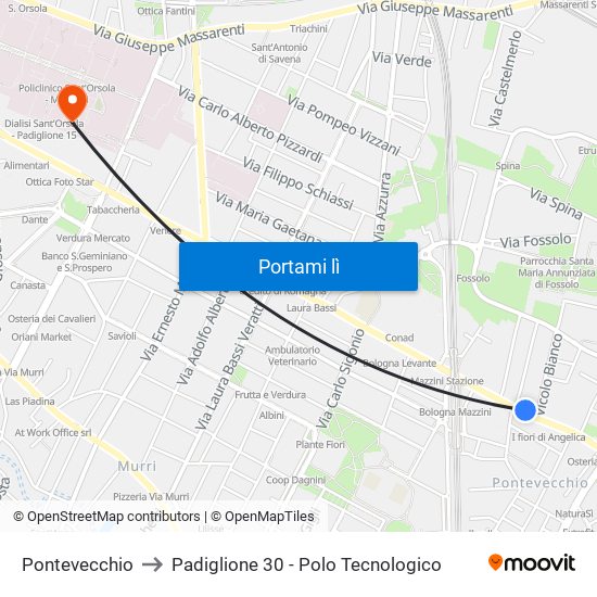 Pontevecchio to Padiglione 30 - Polo Tecnologico map