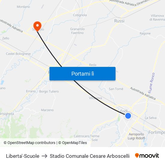 Liberta'-Scuole to Stadio Comunale Cesare Arboscelli map