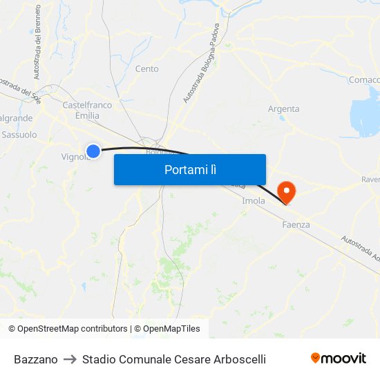 Bazzano to Stadio Comunale Cesare Arboscelli map