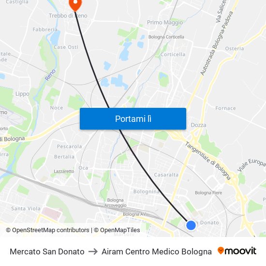 Mercato San Donato to Airam Centro Medico Bologna map