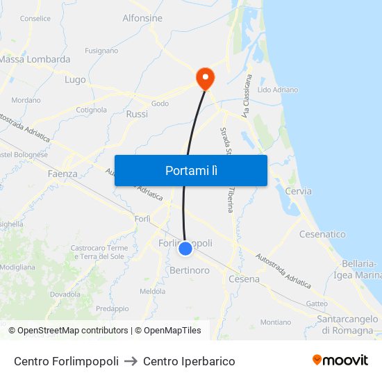 Centro Forlimpopoli to Centro Iperbarico map