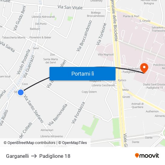 Garganelli to Padiglione 18 map