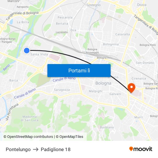 Pontelungo to Padiglione 18 map