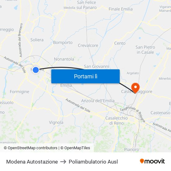 Modena Autostazione to Poliambulatorio Ausl map